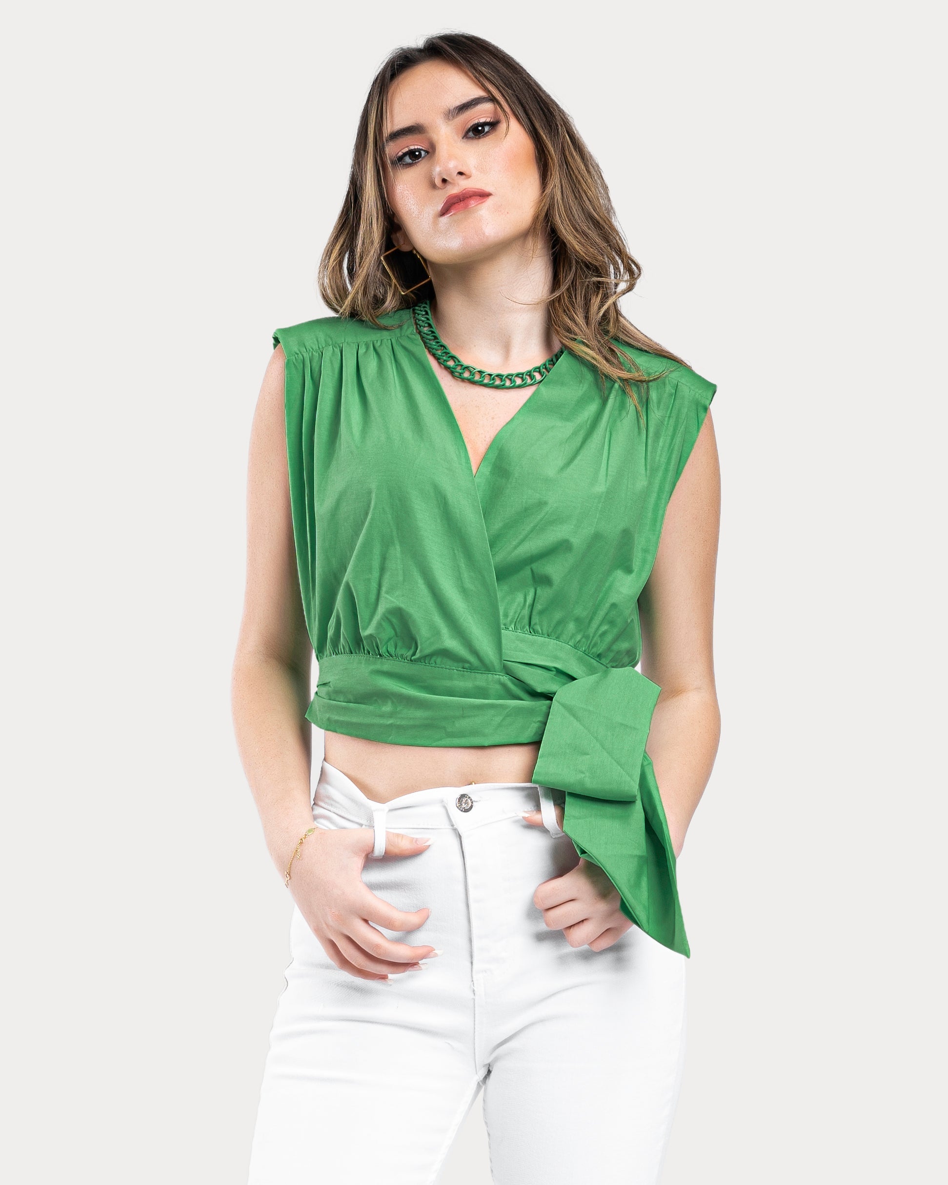 STYLE-Emerald Green-Chloé Cropped Blouse